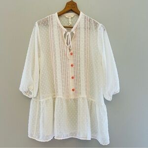 Matilda Jane Light the Way Pullover Tunic White & Pink Sheer Lace Blouse Medium